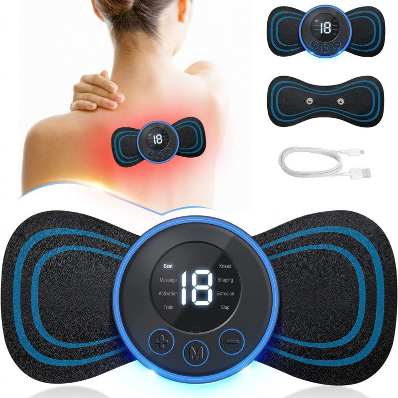 Full Body Mini Massager with 8 Modes/19 Levels Electric Rechargeable Portable Pain Relief EMS Acupoint Massage Patch for Shoulder,Neck,Arms,Legs,Neck,Men/Women, Standard