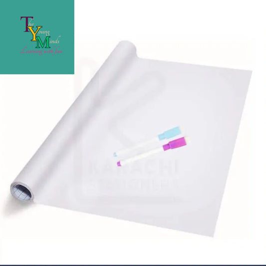 Dry Erase White board wall self adhesive , Size 5*2 Feet - vinyle Sticker ,reusable whiteboard sheetwith 2 Markers for Teaching at home & School