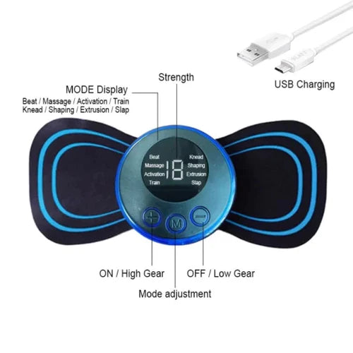 Full Body Mini Massager with 8 Modes/19 Levels Electric Rechargeable Portable Pain Relief EMS Acupoint Massage Patch for Shoulder,Neck,Arms,Legs,Neck,Men/Women, Standard
