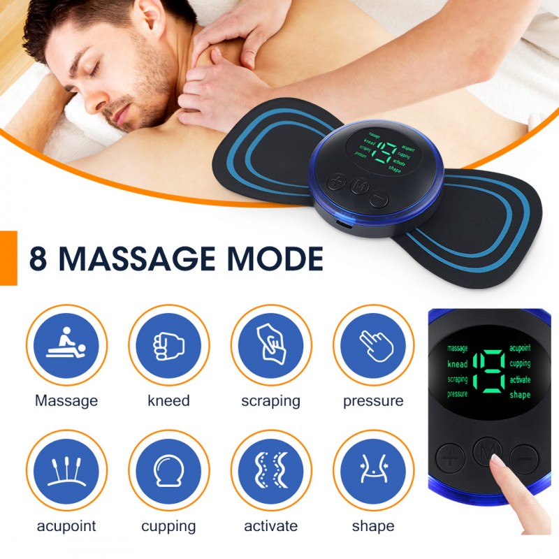 Full Body Mini Massager with 8 Modes/19 Levels Electric Rechargeable Portable Pain Relief EMS Acupoint Massage Patch for Shoulder,Neck,Arms,Legs,Neck,Men/Women, Standard